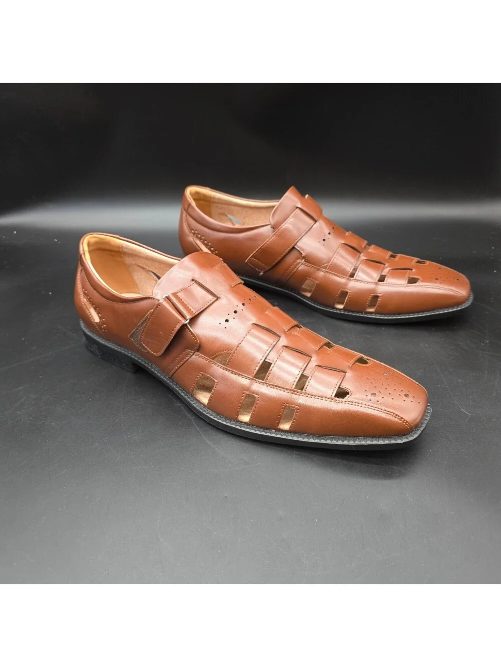 Stacy Adams Calax Men 14M Fisherman Sandals Cognac Brown Leather Dress Shoe NWOB